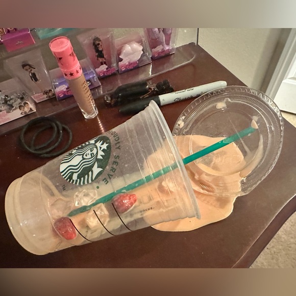 Spilled Pink Drink Strawberries Fake Food Photo Prop Resin Real Starbucks Cup - Picture 4 of 4